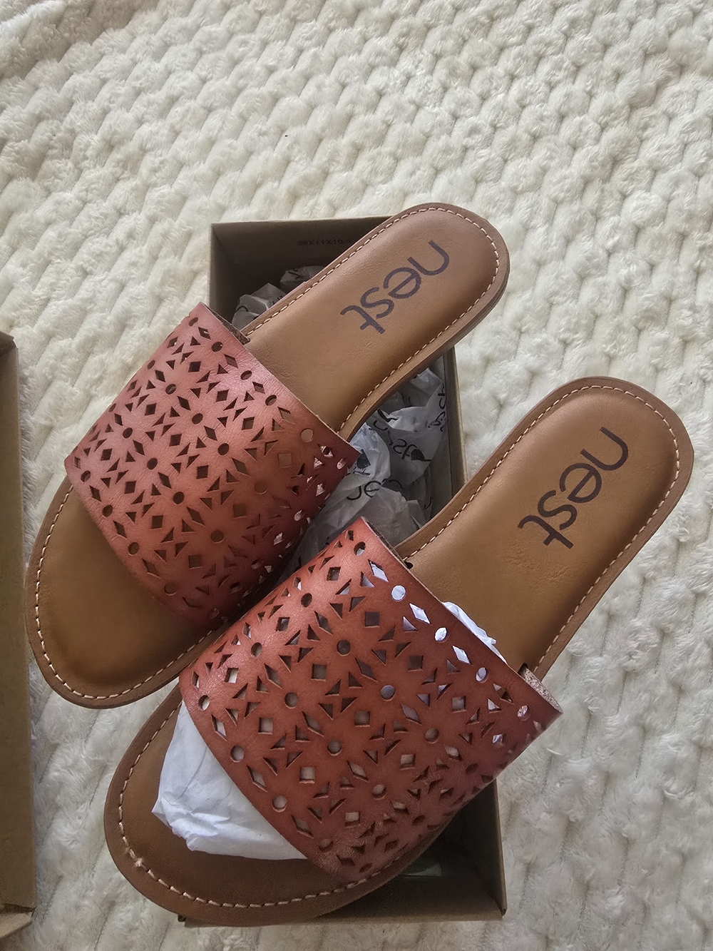 NEST Fragrances Copper Laser-Cut Slide Sandals